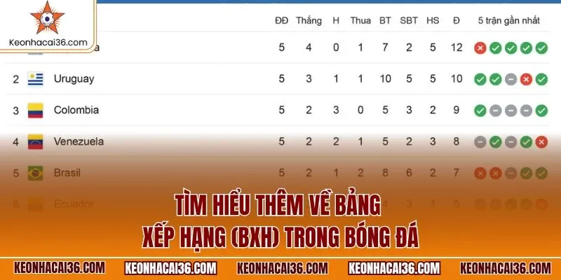 Tìm hiểu thêm về bảng xếp hạng (BXH) trong bóng đá